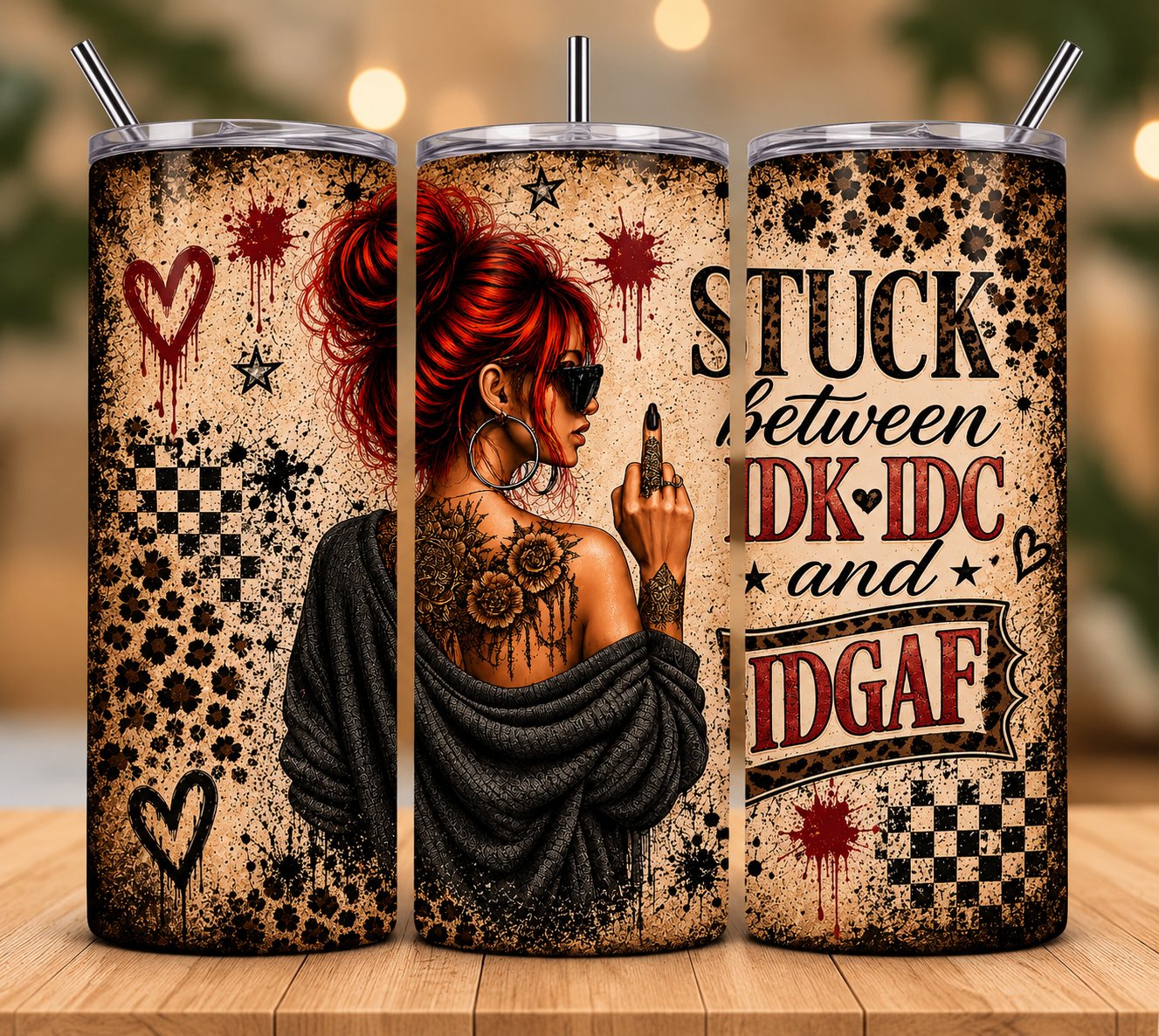 Stuck Between IDK & IDGAF – 20 oz Skinny Tumbler